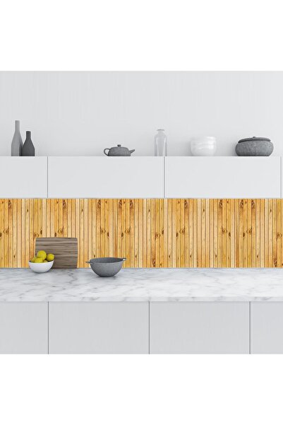 StickerArt Mutfak Tezgah Arası Folyo Fayans Kaplama Folyosu Bej Ahşap