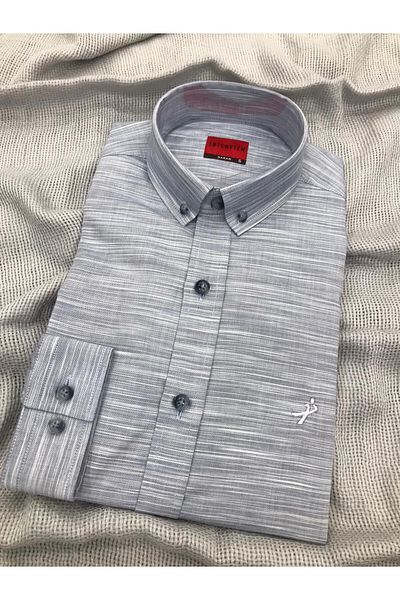 Sarar INTERVIEW WOVEN SLIM FIT PATTERNED GRAY SHIRT