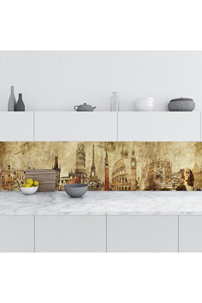 StickerArt Mutfak Tezgah Arası Folyo Fayans Kaplama Folyosu Mimari Kolaj