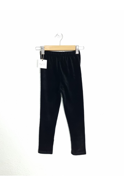 AyCaTa Kız Çocuk Kadife Tayt Basic Esnek Fitilli Siyah Kadife Tayt 3-12 Yaş