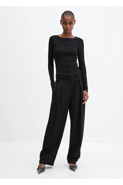 MANGO Woman Decorative Stitched Ribbed T-Shirt