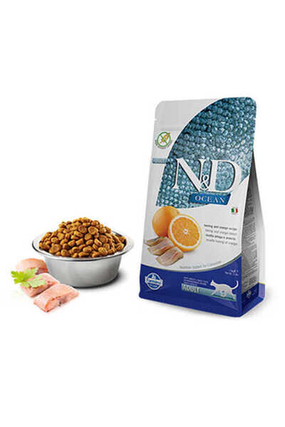 N&D Ocean Ringa Balıklı ve Portakallı Tahılsız Yetşkin Kedi Maması 1,5 Kg - T...