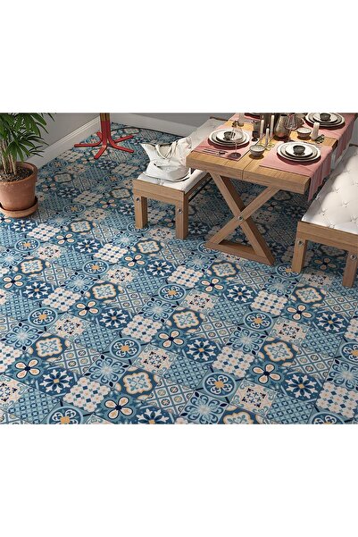 StickerArt Yer Kaplama Zemin Kaplama Folyosu 65x130 cm Mavi Fayans Desen