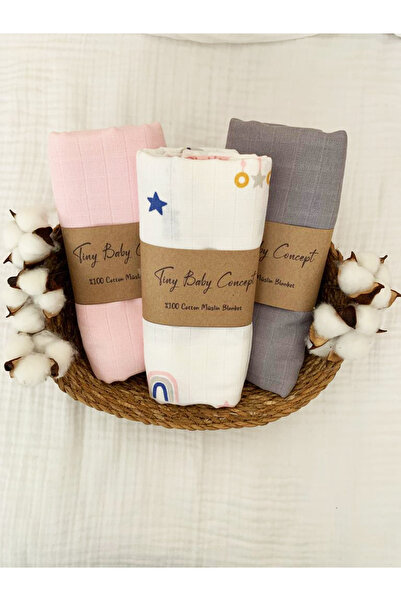 Tinybabyconcept Soft Organic 100% Cotton Multi-Purpose Muslin Baby Blanket Set of 3 90x100 cm Muslin Cloth Blanket