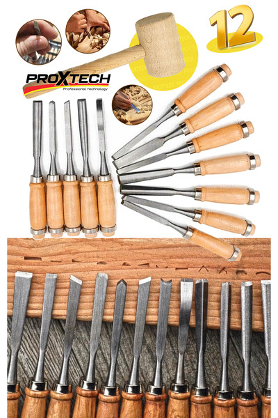 PROXTECH 13Parça Profesyonel Ahşap Oyma Kesme İskarpelalar Oyma Keski Paket +...