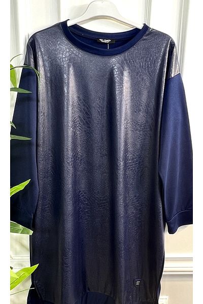 Aşkı Endam Plus Size Leather Snake Pattern Tunic - Navy Blue