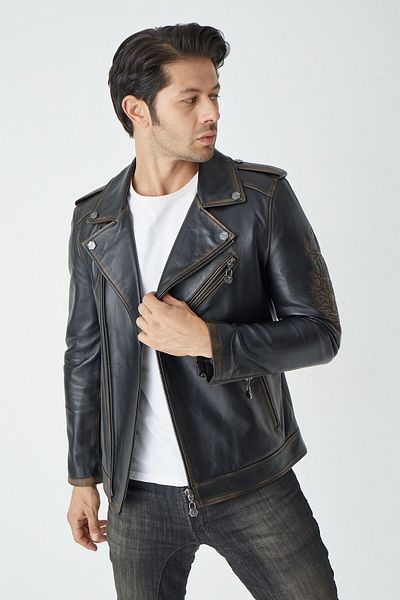 CE-YIL DERİ ÜRÜNLERİ MEN'S GENUINE LEATHER ANTIQUED SPORTS COAT