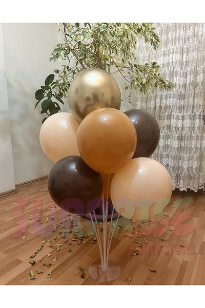 SURPRISE PARTY STORE Caramel Chocolate Salmon Chrome Gold Balloon Set with Balloon Stand Birthday Ornament Special