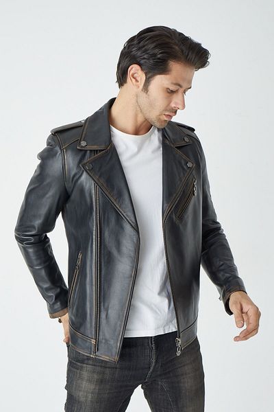CE-YIL DERİ ÜRÜNLERİ MEN'S GENUINE LEATHER ANTIQUED SPORTS COAT
