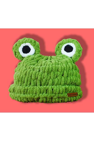 AidaAstrid Green Frog Hat Puffy Beanie Animal Figure Hat Ski&snowboard Frog Eyed Beanie Hat