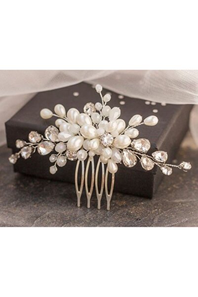 ecrin tuhafiye hobi İncili ve Şefaf Boncuklu Taraklı Gelin Saç Tokası