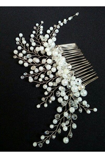 ecrin tuhafiye hobi İncili ve Şefaf Boncuklu Taraklı Gelin Saç Tokası