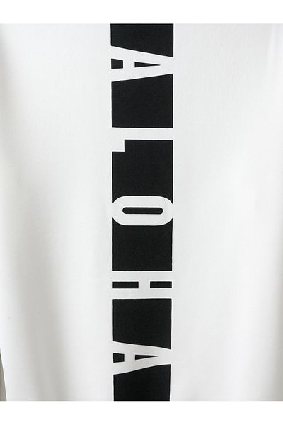 Black Sokak Black-White Aloha Printed Oversize Men's Hooded Bottom-Top Tracksuit Set