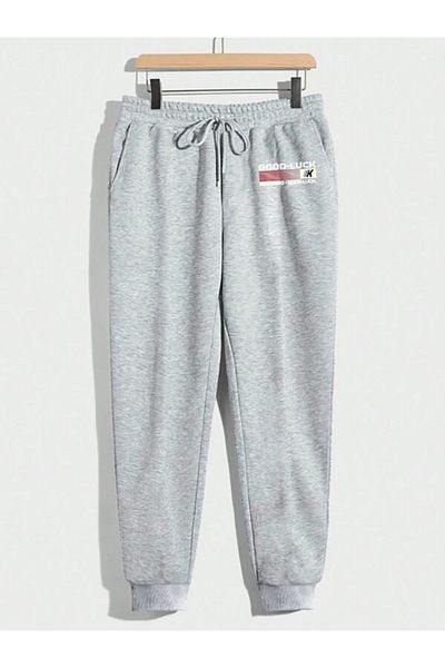 Black Sokak Gray Good Luck Printed Oversize Men's Hooded Bottom-Top Tracksuit Set