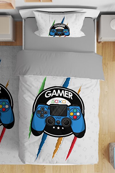 EVPANYA Gamer Oyuncu 14 Desenli Tek Kişilik Bebek Çocuk Nevresim Seti