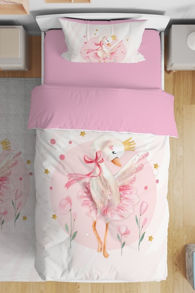 EVPANYA Ballerina Swan Patterned Single Baby Kids Bedding Set