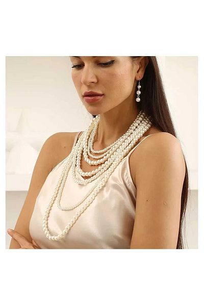 İPAR AKSESUAR Pearl Earring and Necklace Set