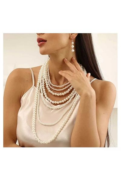 İPAR AKSESUAR Pearl Earring and Necklace Set