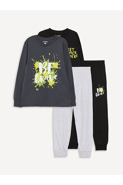 LC Waikiki Σετ πιτζάμες LCW Kids Crew με στάμπα μακρυμάνικο για αγόρια 2 τεμ.