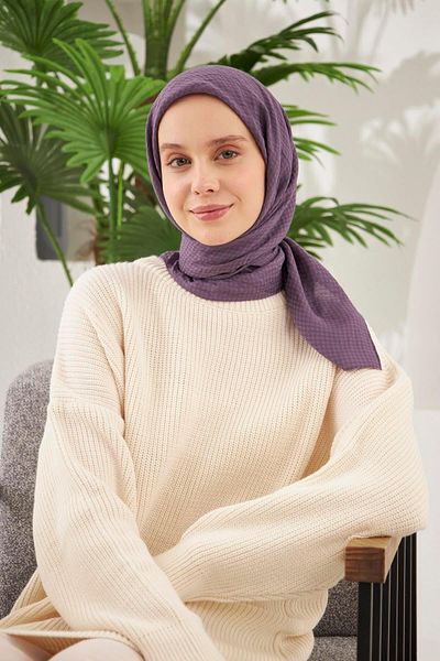 Şalland Houndstooth Pattern Jacquard Scarf Lavender
