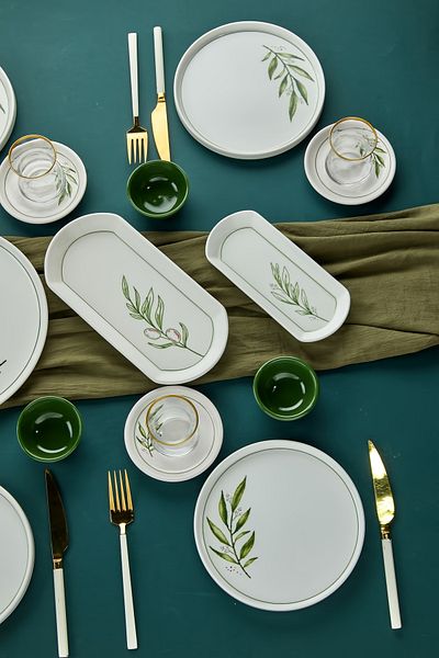 Erbaşlar Lux Ceramic Botanical Green 23 Piece Breakfast Set for 6 Persons