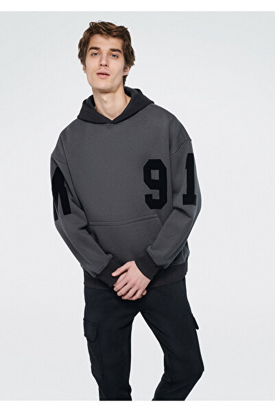 Mavi M91 Baskılı Gri Kapüşonlu Sweatshirt 0611183-70088