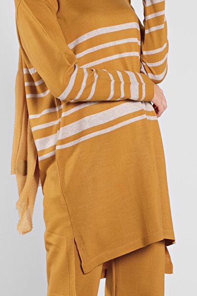 TRENDTESETTÜR Women's Orange (MUSTARD) Striped Double Suit 1202