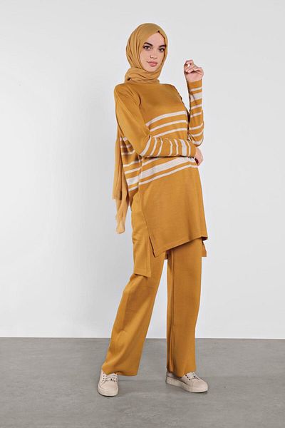 TRENDTESETTÜR Women's Orange (MUSTARD) Striped Double Suit 1202