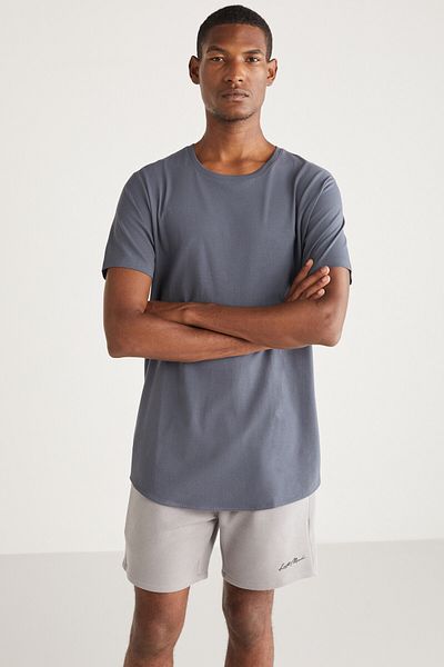 GRIMELANGE Ανδρικό μπλουζάκι Greg - Flexible Cotton and Lycra Dark Grey Slim Fit