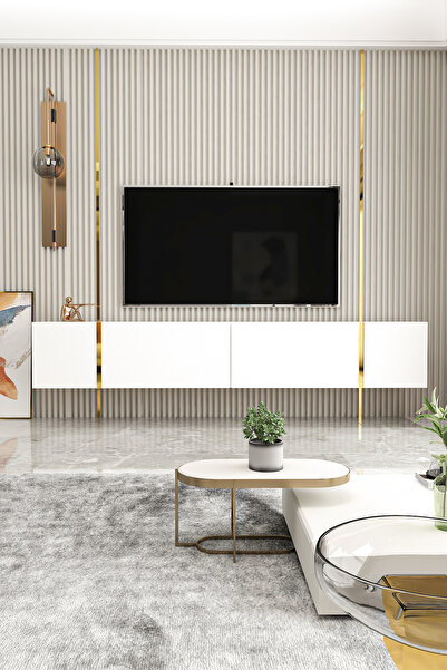 Givayo Mobilya Su Tv Ünitesi Beyaz Altın 150 Cm Duvara Monte Ayaklı Kullanım