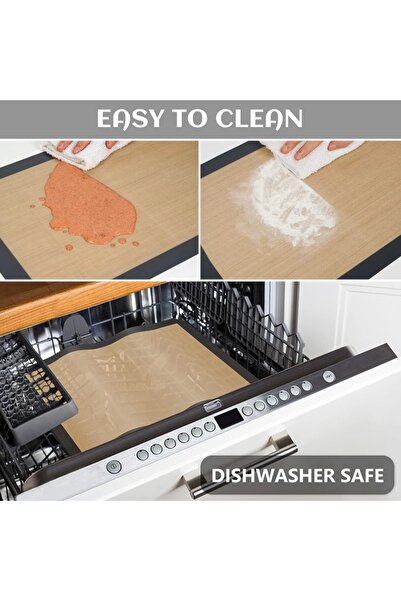 Yenigeldi 2 Pieces Gray Color Silicone Middle Edge Glass Fiber Fireproof Non-Stick Baking and Dough Rolling Mat 40*30 cm