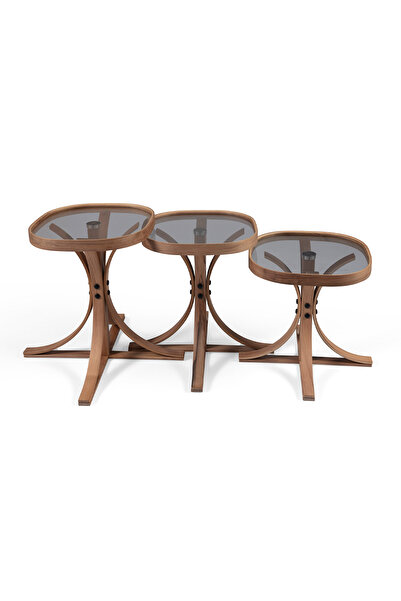 Eymense Mango Ceviz Füme Camlı Zigon Sehpa