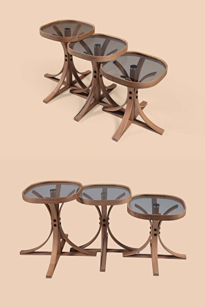 Eymense Mango Ceviz Füme Camlı Zigon Sehpa