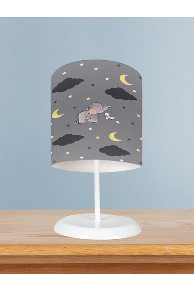 MASAL ODAM Baby and Children's Room Elephant and Rabbit Patterned Gray Lampshade