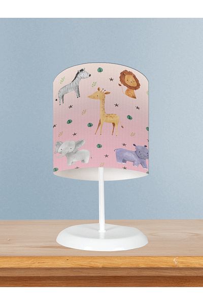LİDERHOME Home Baby and Children's Room Safari Patterned Pink Lampshade