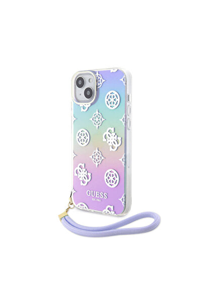 Guess iPhone 15  Uyumlu Kılıf Guess Lisanslı Desenli Yazı Logolu Askı İpli Ho...