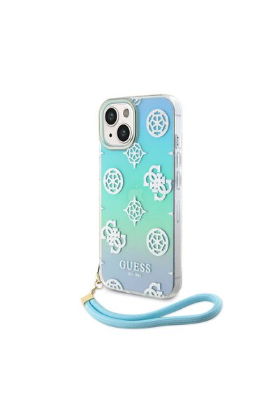 Guess iPhone 15 Kılıf Guess Lisanslı Desenli Logolu Askı İpli Holografik Glit...