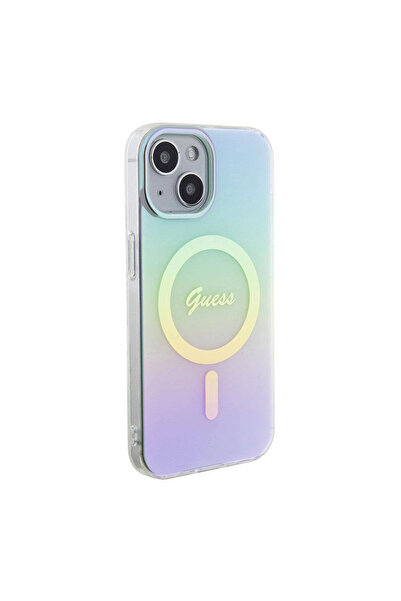Guess iPhone 15 Uyumlu Kılıf  Lisanslı Magsafe Şarj Özellikli Yazı Logolu Iri...