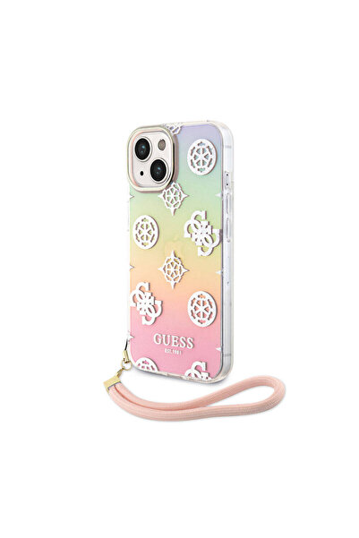 Guess iPhone 15 Plus Uyumlu Kılıf Lisanslı Yazı Logolu Askı İpli Holografik G...