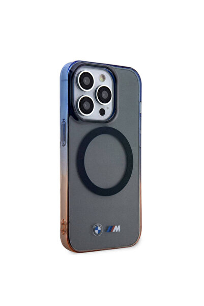 BMW iPhone 15 Pro Max Uyumlu Kılıf BMW Magsafe Şarjlı Transparan Renkli Çerçeveli Lisanslı Gri