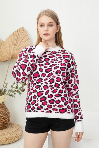 Ocean Fuchsia Leopard Pattern Sweater