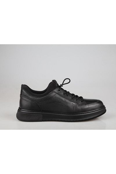 KOMCERO 3k1232 Genuine Leather Black Men's Casual Shoes