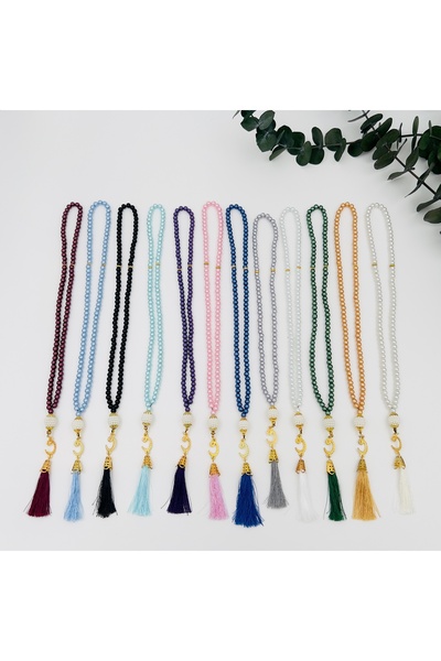 lenagiftworkshop هدية 10 قطع لؤلؤ زجاجي مع شرابات و 99 قطعة سبحة صلاة (مفليت-...