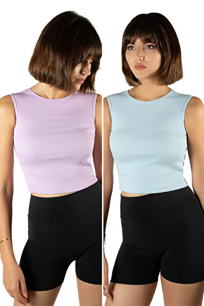 BUCADO Πακέτο με 2 λιλά γαλάζιο με εφαρμοστό λαιμόκοψη με ραβδώσεις πλεκτή μπ...