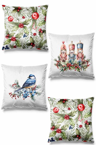 Pilloveland Double Sided Printed Nutcracker Patterned 4-Piece Suede Throw Pillow Cover New Year - Christmas