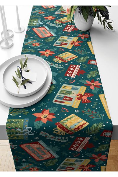 Pilloveland Runner Cozy Christmas Patterned Suede Woven 140*40 Cm