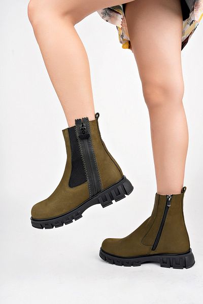 Deripabuc Genuine Leather Khaki Nubuck Women's Leather Boots Dp73-6001