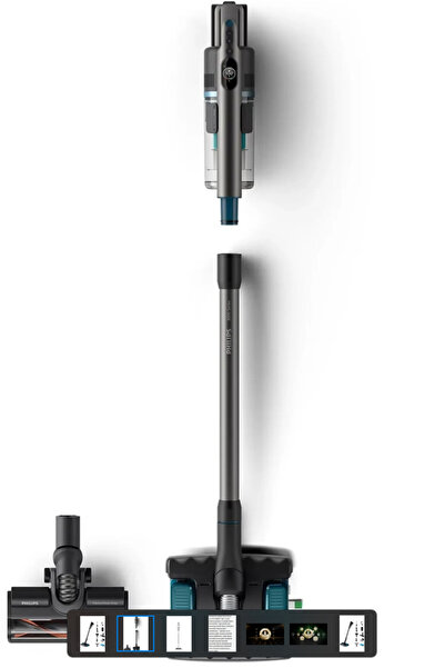 Philips VP YENİ SERİ Aqua Plus 25.2 V Dikey Şarjlı Süpürge , Akıllı Başlık 25,2 V , 600 ml , 30 dk Turbo