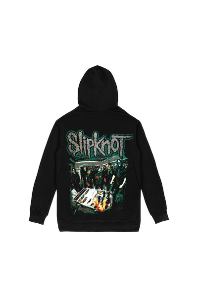 Orijin Tekstil Slipknot Ön Arka Baskılı Siyah Kapşonlu Sweatshirt