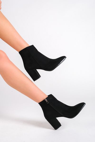 Lolita Love Shoes Γυναικείο μποτάκι Anna, μαύρο σουέντ με χοντρό τακούνι με φερμουάρ